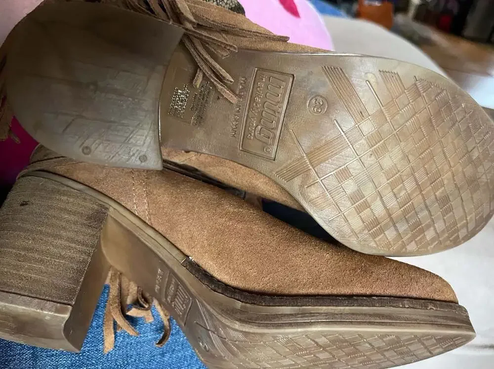 Mtng Western Boho Suede Fringed Ankle Boots - Picture 5 of 9